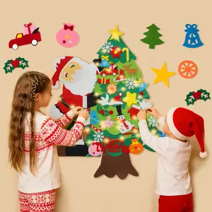 Felt Christmas Tree Set with 34 Detachable Decorations for Kids Friendly DIY 3D Ornaments Wall Hanging Home Party Decor Safe Premium Material Red String Easy Hanging