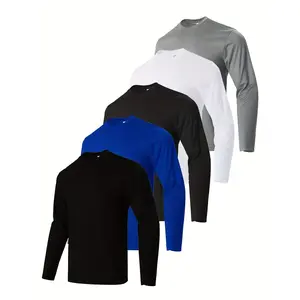 [5-Pack Performance T-Shirts Quick-Dry] Men's 5-Pack Polyester Performance T-Shirts |     Polyester Long Sleeve Crew Neck |     Lightweight, Breathable, Quick-Dry Tops for Running, Yoga, & Outdoor Activities |     Solid Color Athletic Slim Fit Shirts for