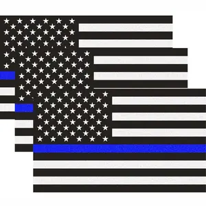 American flag sticker set with thin blue line, suitable for cars and trucks, 5 x 3 inch American flag stickers, tribute to law enforcement officers, vinyl window bumper tape (3-pack) Series 3D Scene