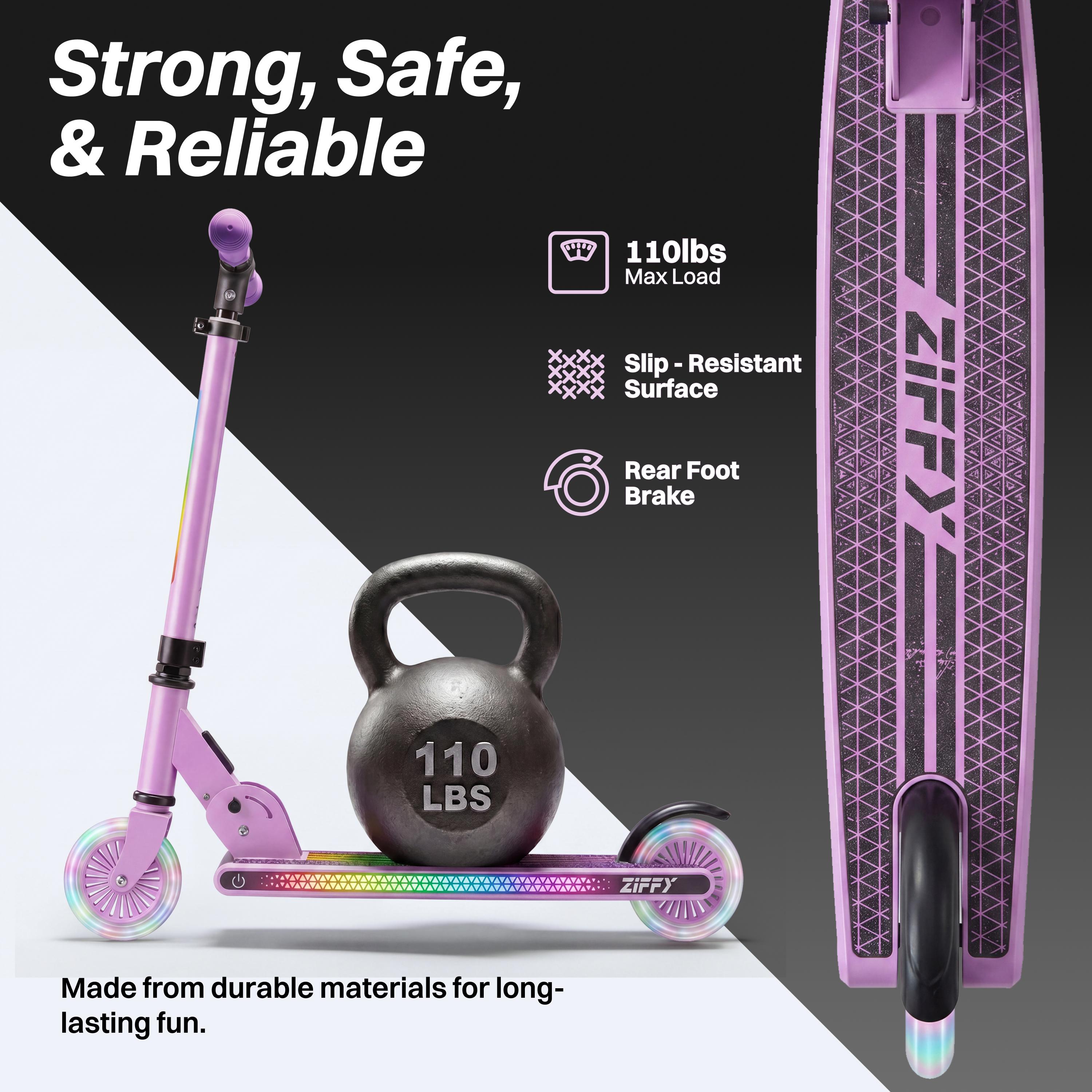 JOVA  Light Up Scooter for Kids 3-12, 2 Wheel Foldable Kids Kick Scooter, 3 Adjustable Height, ABEC-7 Bearing with 4'' PU Wheels, Rear Foot Brake, Gift for Boys& Girls, Pink/green (Up to 110lb)
