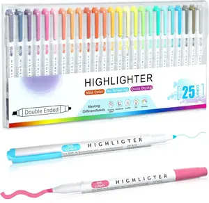 Double Ended Highlighters with Soft Chisel Tip, 25-Pack Quick Dry Assorted Colors, Pastel Highlighters Set for School/Office Journaling,  Assorted Colors