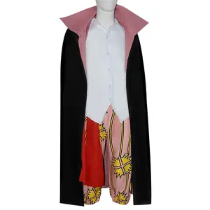 Shanks Red Hair Pirate Cosplay Costume Set Black Cloak White Shirt Pattern Pants Belt for Comic Con