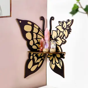 Colorful Flower Butterfly Wall Shelf, Unique Crystal Candle Holder Display Corner Stand, Handmade Indoor Decor Corner Storage Rack