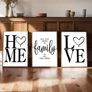 Home Love Quote Canvas Painting without Frame, 3 Counts/set Minimalist Letter Pattern Wall Art, Wall Decor for Home Living Room Bedroom, Ornaments