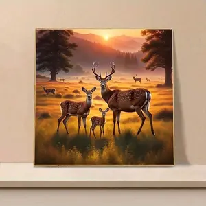 5D DIY Diamond Arts Colorful Painting Kit, Sunset Deer Pattern Round Acrylic Diamond Arts Colorful Painting, DIY Decorative Art Picture for Beginner