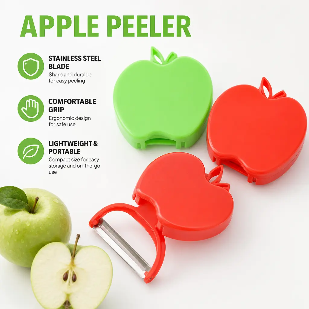 1 Count, Apple Shaped Foldable Peeler, Stainless Steel Blade Compact Tool for Fruit Peeling Daily Kitchen Use