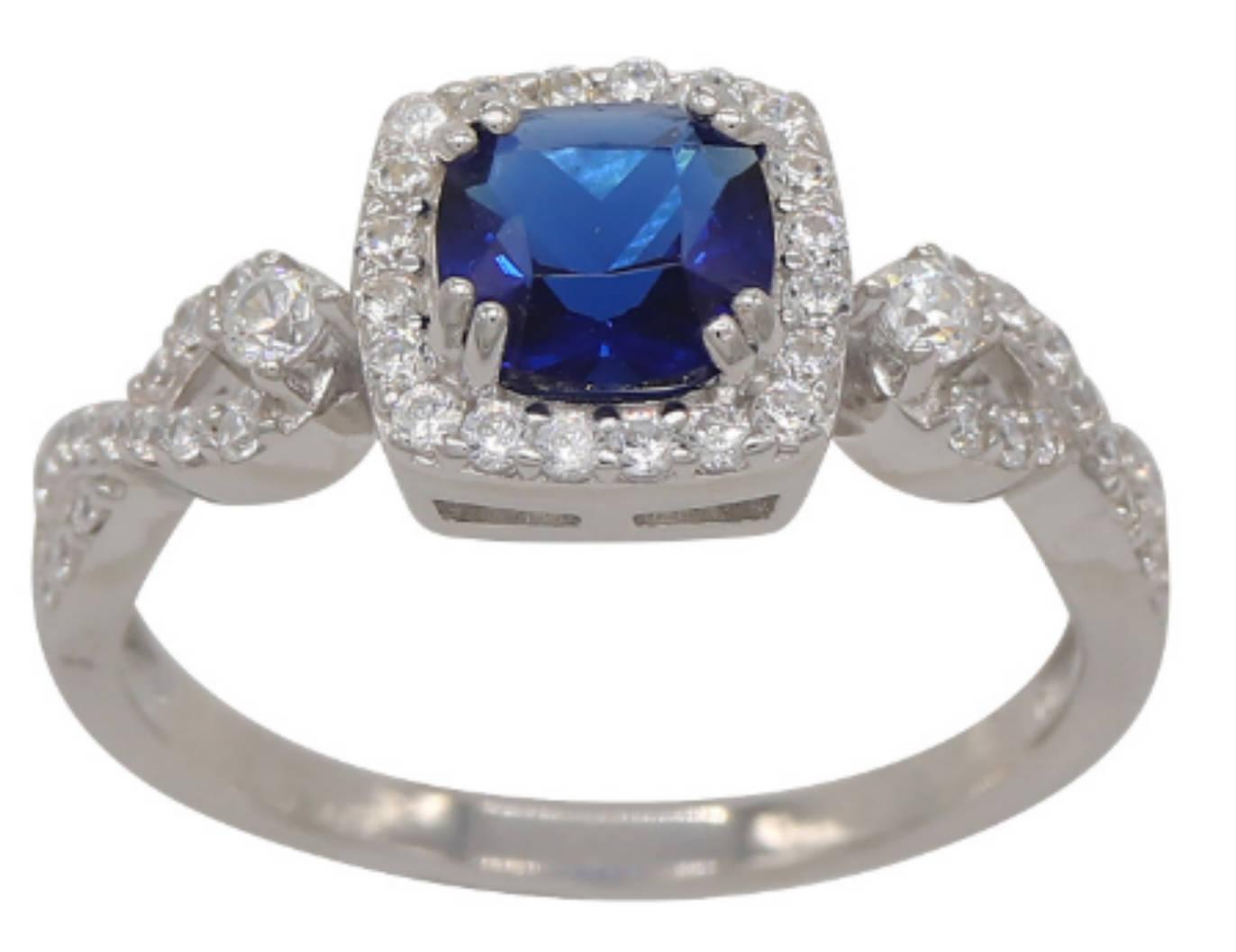 6MM Cushion Cut Gemstone Birthstone and White Cubic Zirconia Women's Engagement Ring | 925 Sterling Silver | Adjustable