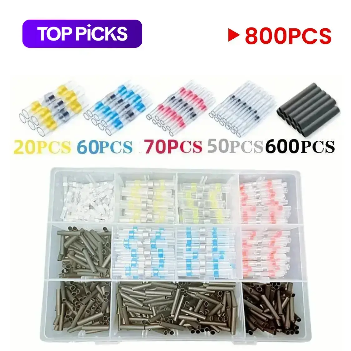 Car Heat Shrink Butt Crimp Terminal Kit, Waterproof Solder Seal Electrical Connectors, Suitable for Automotive & Marine Wiring, Cable Terminal, Durable Reliable Connectors, Terminal Plug Kit, Waterproof Protective, Universal Connector