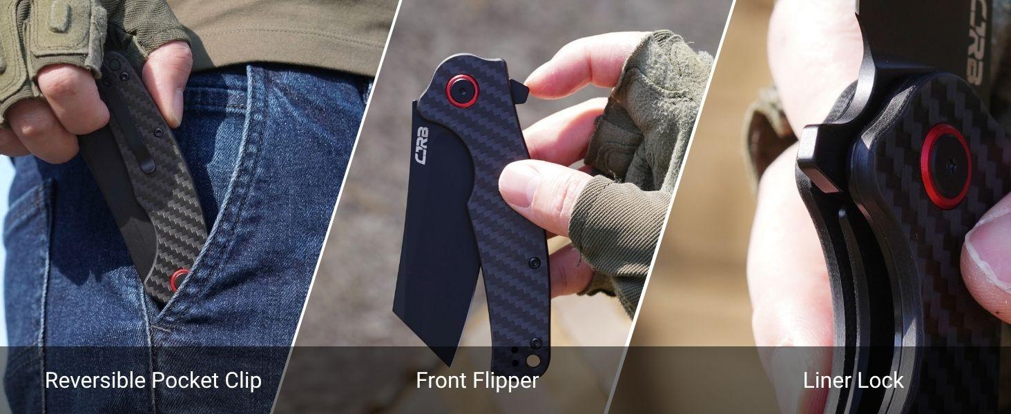 CJRB CRAG Tool Knife J1904 with AR-RPM9 Steel and Black PVD Blade Carbon Fiber Handle, Camping Folding Knives for Outdoor, Everyday Carry and portable multipurpose knives, tactical knives