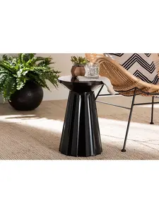 Baxton Studio 193271466627 Ulmer Metal Scalloped Modern Round Accent Side Table - Indoor or Semi-Outdoor - Black