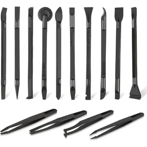 14 Pcs Plastic Crevice Cleaning Tool Car Detailing Spatula Set Black Non-scratch Scraper Small Putty Knife Anti-static Tweezers for Tight Spaces