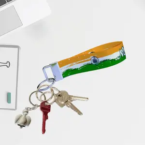 India - Indian Artistic Flag - Personalized Name Nylon Key Fob - Custom Wristlet Keychain