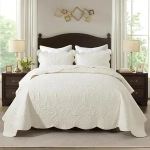Oversized Queen Bedspreads 110x106 Queen Size Quilt Bedding 3-Piece Set, Reversible Lightweight Coverlets Bedlinen For All Season Use - Beige