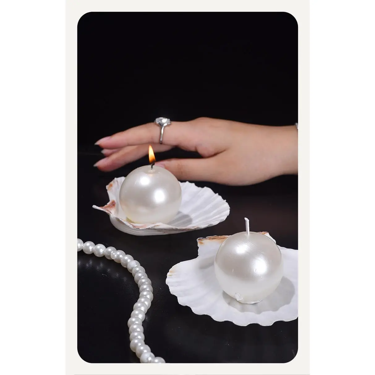 Pearl shaped Candle on Shell