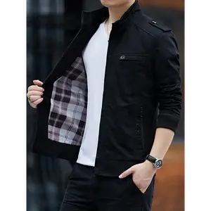 Stylish Slim Fit Denim Jacket for Men - Classic Stand Collar, Zipper Closure, Fashionable Casual Coat with Comfortable Fabric and Versatile Style for Daily Life