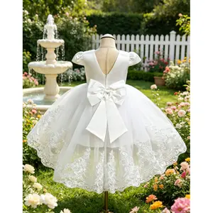 Cute And Sweet Style Mid-Length Bow Tie Dress with Covered Sleeves, Sequin Patchwork Embroidered Dress, Short Front And Long Back Design Suitable for Birthdays, Parties, Weddings, Performances, Beauty Pageants, Hosting Performances