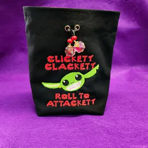 Clickety Clackety Roll to Attackety Goblin Embroidered Cotton Dice Bag With Dice Beads, Can Hold Over 25 Sets of Dice and Optional Divider Pockets