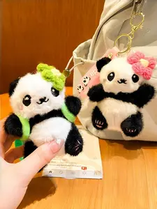 2Pcs Cute Panda Plush Keychain Fluffy Stuffed Panda Bag Charm, Soft Fuzzy Small Portable Backpack Pendant Purse Accessory, Flower Decor Kawaii Animal Toy, For Girls Women Teens, Birthday Gift, Backpack Purse Decoration, Summer Daily Accessory