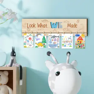 1 Set of Art Display Stands Look What I Made with Clips Wooden Sign Wall Art Photo Display Stand, Sturdy Hanging Board for Displaying Wall Decor, Bedroom Classroom Decor