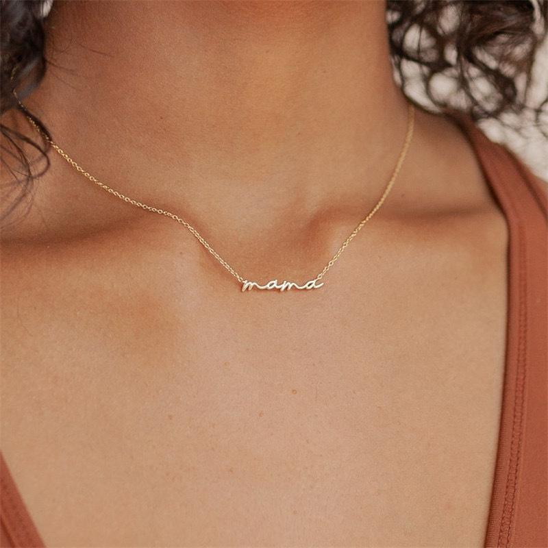 September Laurel  Style Stainless Steel Jewelry Necklace, Mama Letter Pendant, Casual Fashion Accessory, Perfect Gift for Mother's Day Birthday Anniversary