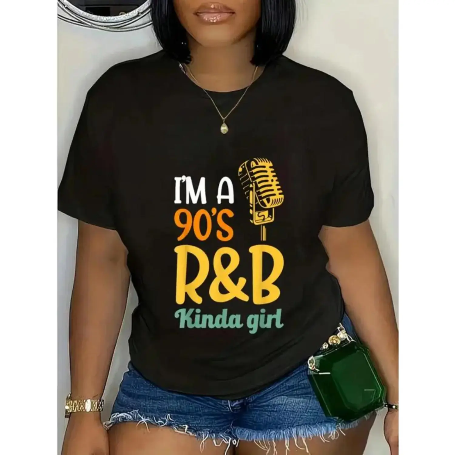 100 Percent Cotton RnB Hip Hop Soul Music T Shirt Featuring Im A Nineties R And B Kinda Girl Design Suitable For Men And Women