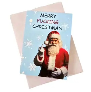 Merry F Christmas Funny Santa Christmas Card with Envelope- Funny White Elephant Gag Gift