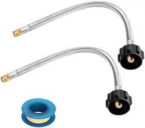 WADEO 15 inch Stainless Braided RV Propane Pigtail Hose with Type 1 Connection - Acme x 1/4 Male NPT for BBQ, RV and camping needs or having an outdoor cooking, 2 Pack, Includes Thread Seal Tape
