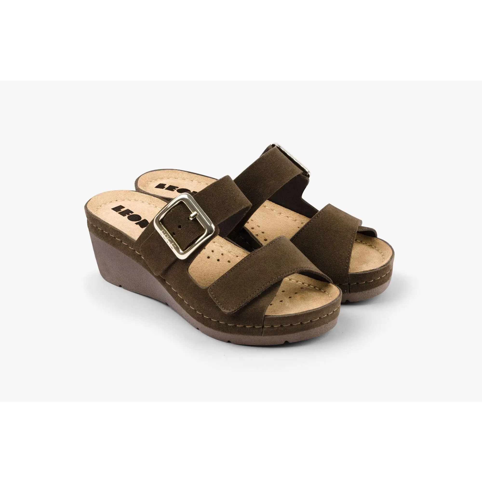 Amara by LEON- Women’s Leather Sandals- Adjustable Comfort Sandals with Gel-Insole