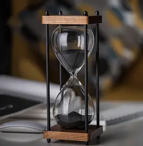 Large Hourglass Timer 60 Minute, Decorative Hexagon Frame Sandglass with Black Sand