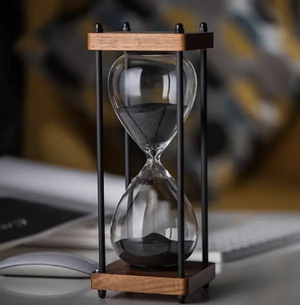 Large Hourglass Timer 60 Minute, Decorative Hexagon Frame Sandglass with Black Sand