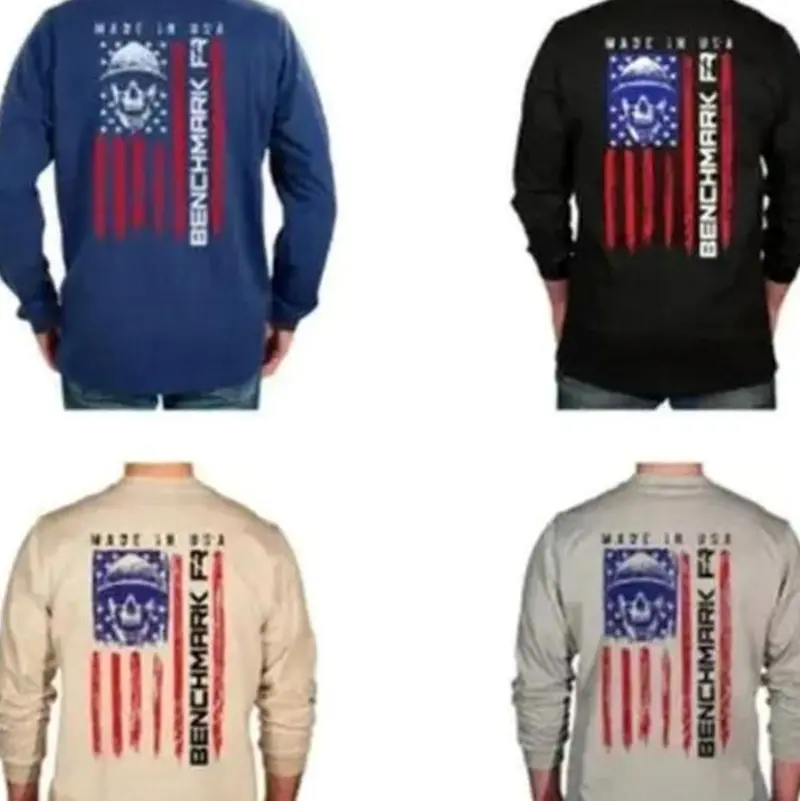 #Benchmark FR Skull Flag Flame Resistant Long Sleeve Tee, Mens Pullover Printed Shirt, Menswear Graphic Hoodie, Unisex Tshirt 360