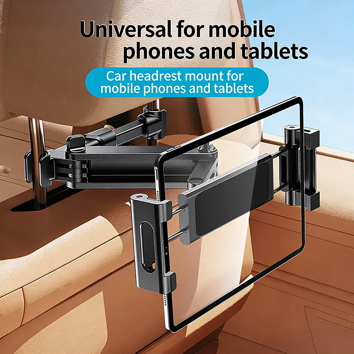 Car Headrest Tablet & Phone Mount - 360° Rotatable Adjustable Backseat Stand for 5.5-11" Devices, iPad Pro/Air/Mini, Road Trip Travel Accessory for Kids