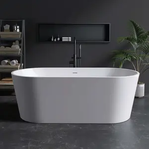【Medunjess】Freestanding Acrylic Bathtub, Oval Solid Surface Bathroom Freestanding Tub