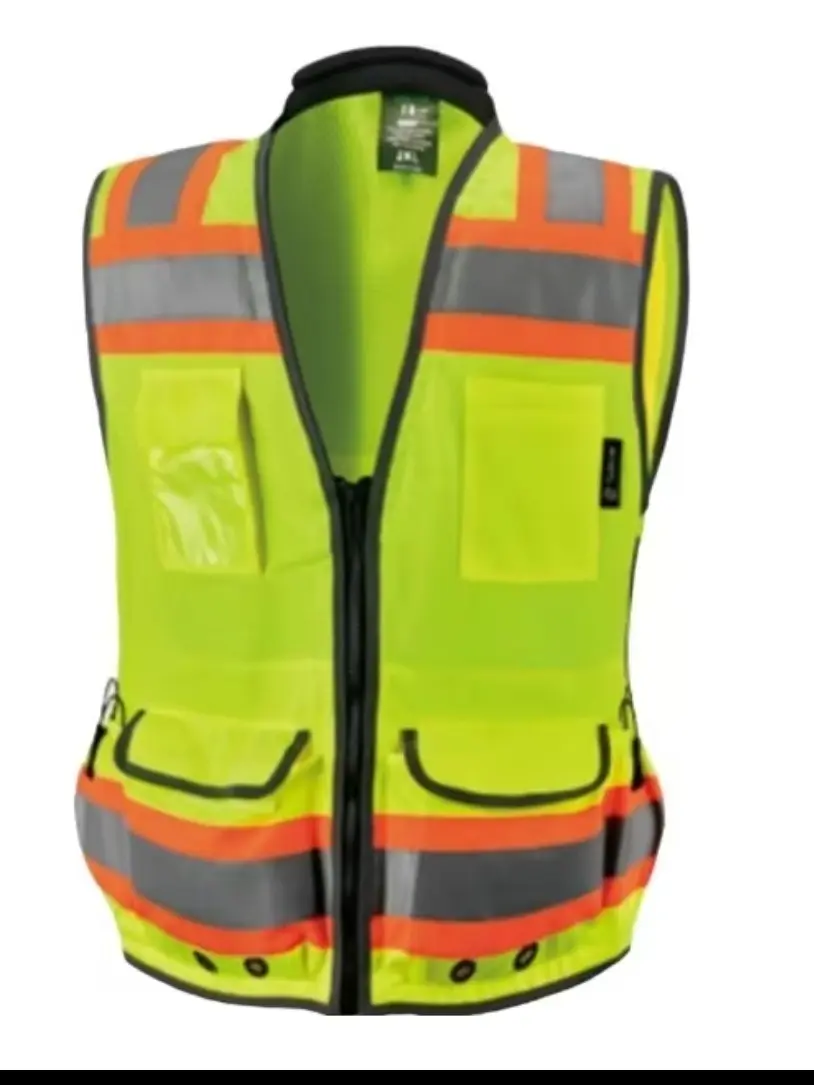 AMERICAN SIZE Superintendent/Surveyor Vest, High Visibility Reflective Safety, Mesh Back Solid fabric front Reflective Safety Vest with Zipper and Multi pockets
