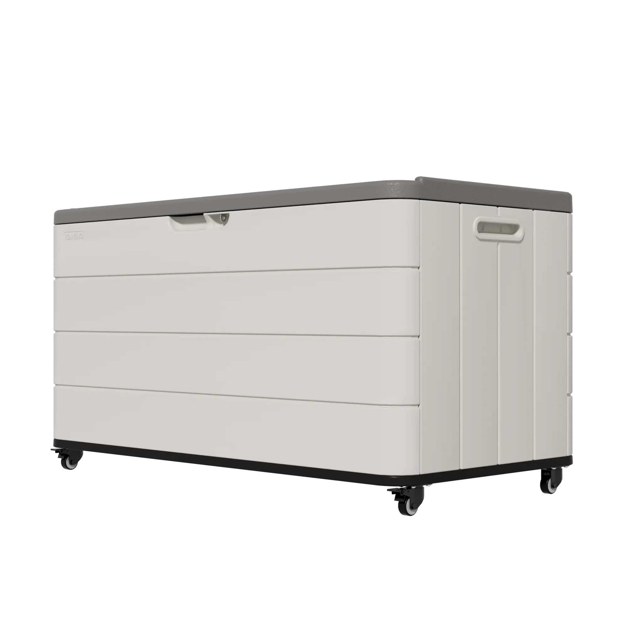 KINYING 110 Gal Lockable Waterproof Double-Wall Resin Deck Box with Wheels - Mobile Outdoor Storage Bench for Patio, Pool - Cushions, Pool Floats, Boat Slip Organizer