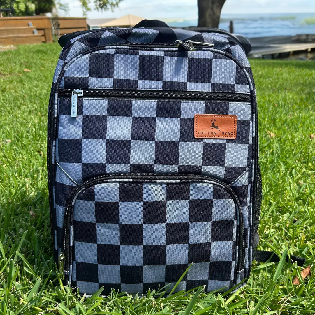 Grey Checkerboard Backpack Cooler