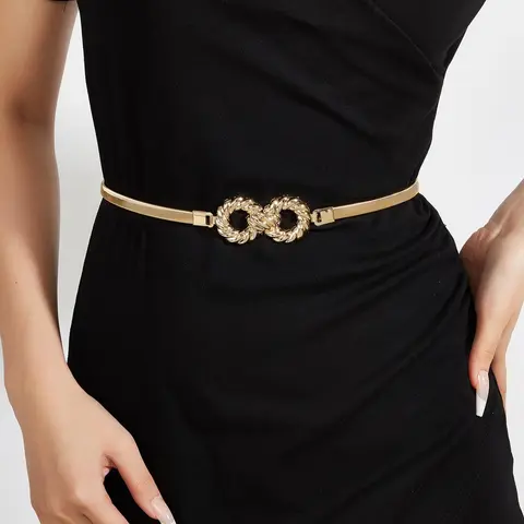 Women's Minimalist Elegant Hollow Out Twist Design Stretchy Skinny Belt, Fashionable Plain Color Metal Belt for Dress, Casual Waistband for Jeans, Trendy Exquisite Belt, Fashion Belts