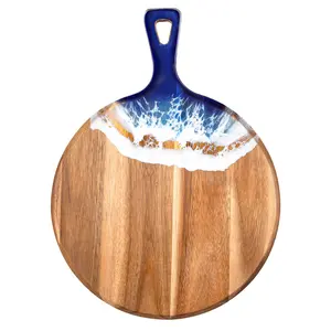 Personalized Ocean-Themed Acacia Wood Resin Cutting Board | Round and Square