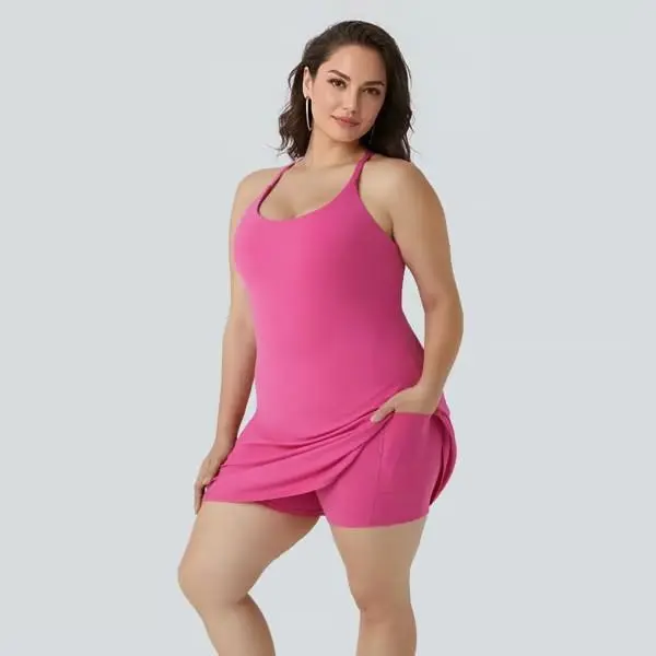 2025 Outdoor Sports Athletic Dress for Cross-Border Amazon, Anti-Light Design with Lined Shorts, Removable Chest Pads and Pockets