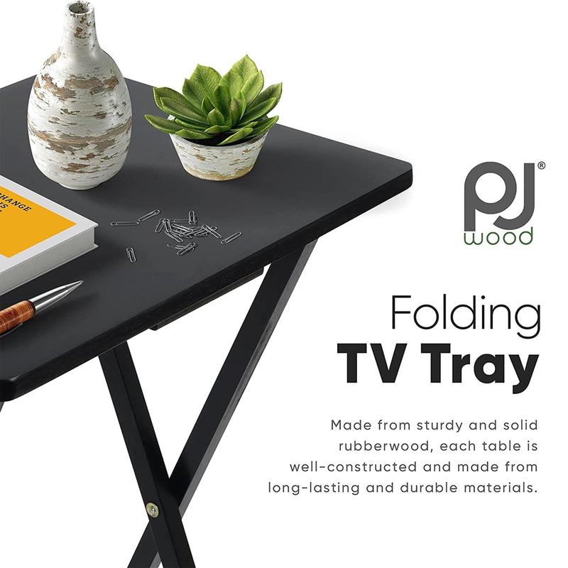 PJ Wood Portable Folding TV Snack Tray Table Desk Stand, Black (10 Piece Set)
