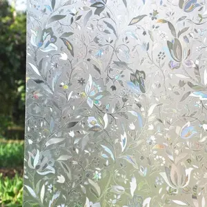Static Glass Film Privacy Curtain, Elegant Tulip Pattern, 2mil Thick, Semi-Transparent Light Filter, Home Office Living Room, Modern Window Decor
