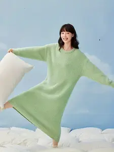 Women's Winter Boho Style Thick Sweater Dress, Loose-Fit Plain Design, Warm Home Wear & Casual for Fall & Winter Seasons