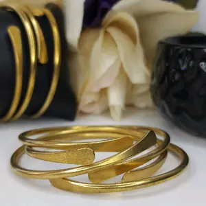 Brass Bangles - Adjustable & Stackable Raw Brass Bangle Set of Three for Comfortable Fit and Versatile Style