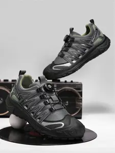 Men Rotary Buckle High Top Hiking Boots Waterproof Non Slip Outdoor Trekking Shoes Wear Resistant Mountain Climbing Sneakers