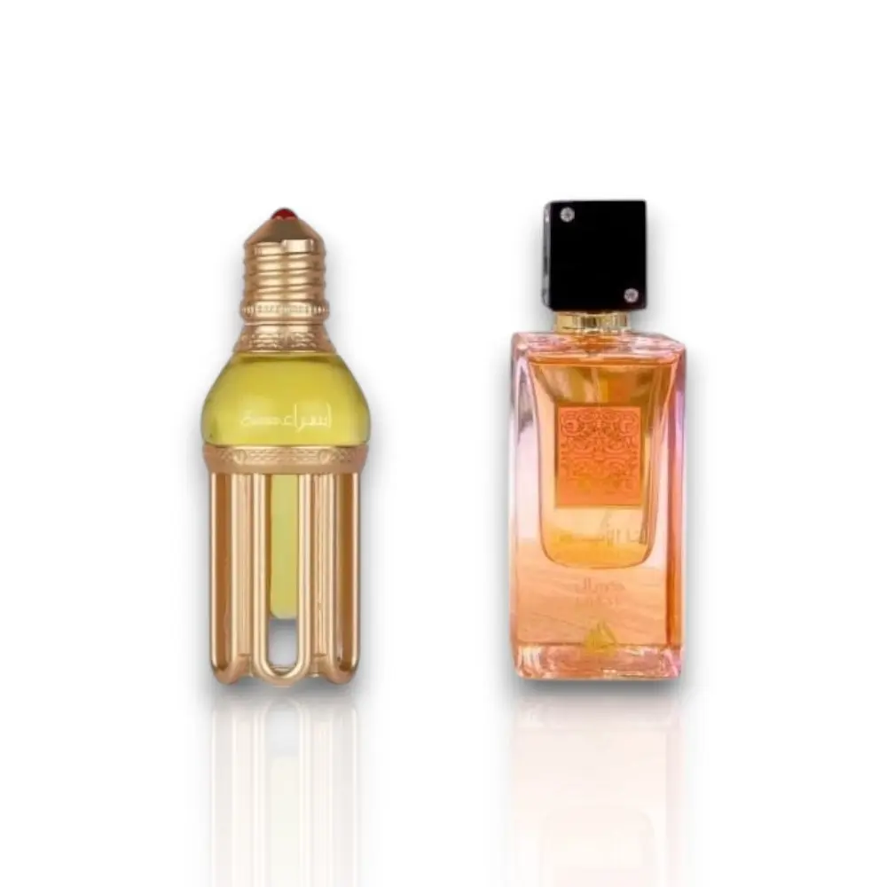 Lattafa 2-Pack Multi-Pack Fragrance Set for Women - Esraa Pure Concentrated Oil, Ana Abdiyedh Coral EDP Floral Fragrances