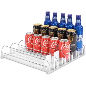 Drink Dispenser for Refrigerator, Self-Pushing Soda Can Organizer for Fridge, 5 Rows Assembled, Automatic Spring Loaded Can Dispenser Holds 25 cans, White