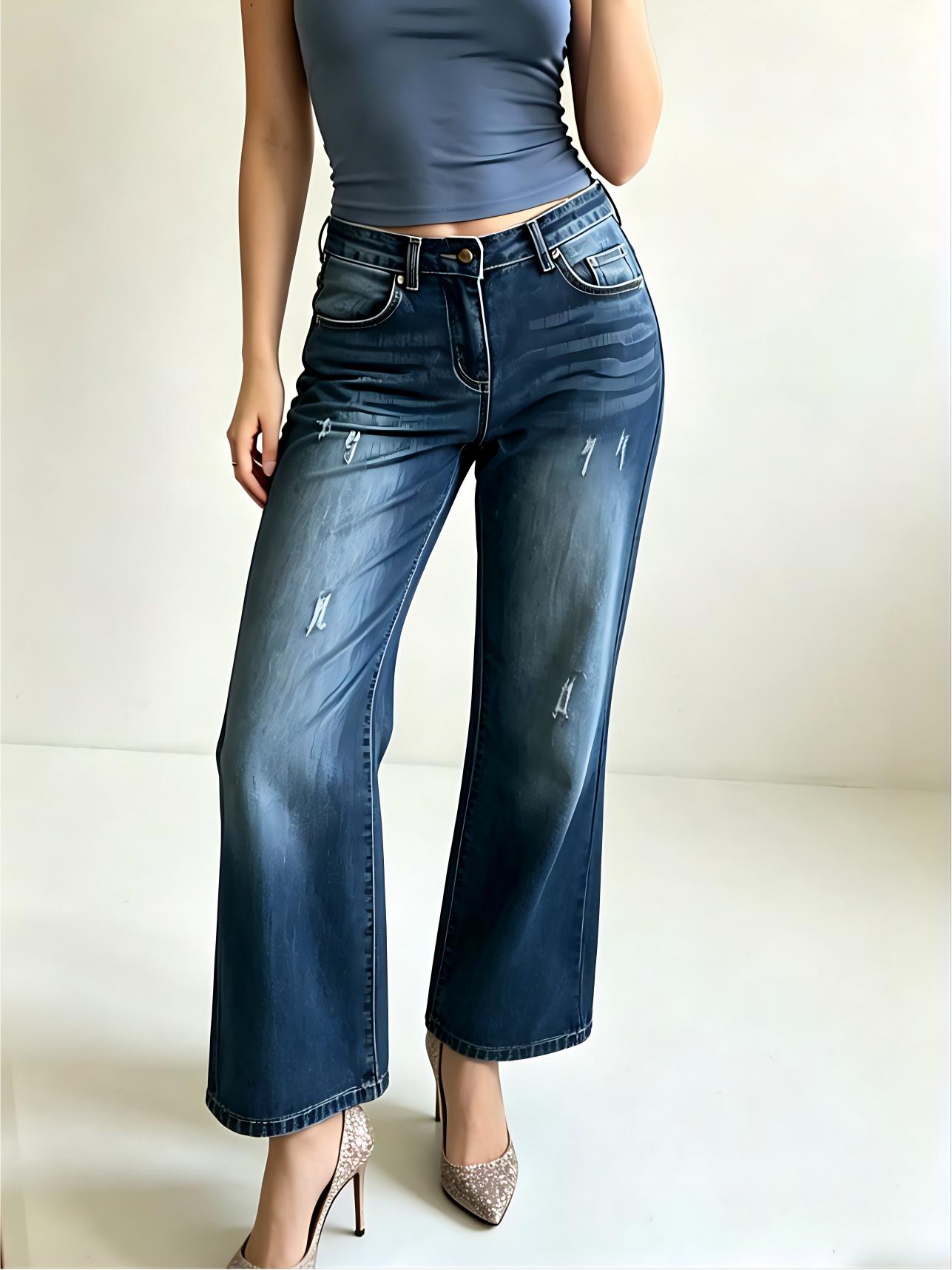 women's versatile mid wasit denim muliti-pocket denim trousers for women Straight Bottom Minimalist classic women's pants stretch wide leg jeans daily urban fashion wear womenswear simple style  Straight Bottom Minimalist