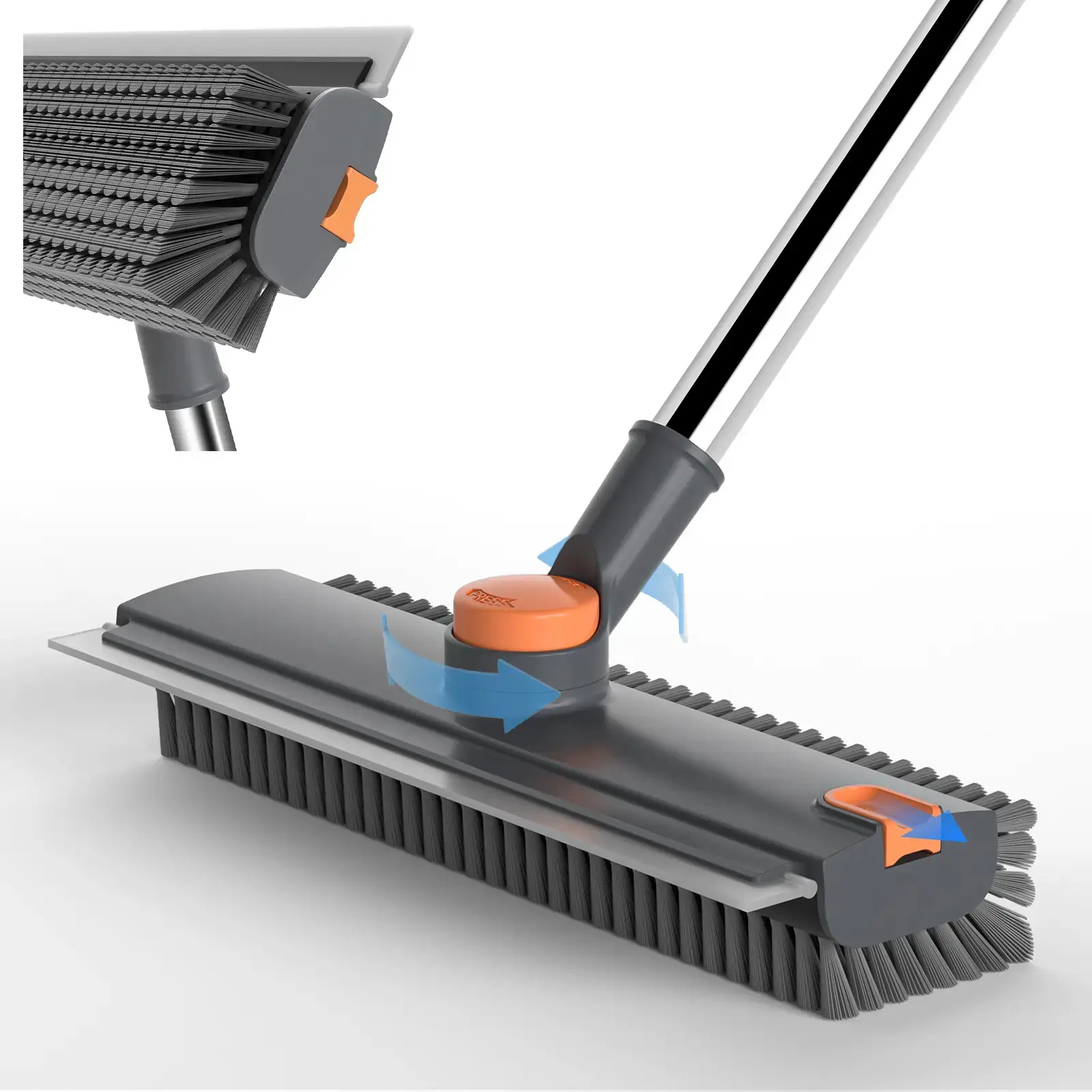 Heavy Duty 3-in-1 Rotatable Long Handle Floor Scrub Brush with Squeegee Blade - Adjustable Stainless Steel Handle, 360° Bristles, Smooth Multi-Surface House Cleaning Tool for Tile, Glass - Home Supplies