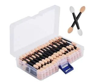 Cuttte 120PCS Disposable Dual Sides Eye Shadow Sponge Applicators with Container, 2.44' Length Eyeshadow Brushes Makeup Applicator Black