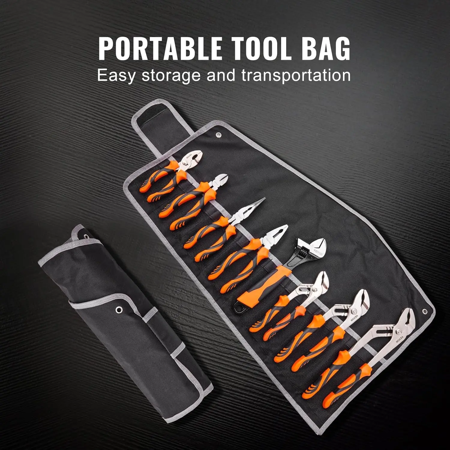 VEVOR 8-Piece Pliers Set, High Carbon Steel - 30.48cm ", 25.40cm ", 20.32cm Groove and Wire Pliers, Adjustable Wrench, and Tool Bag
